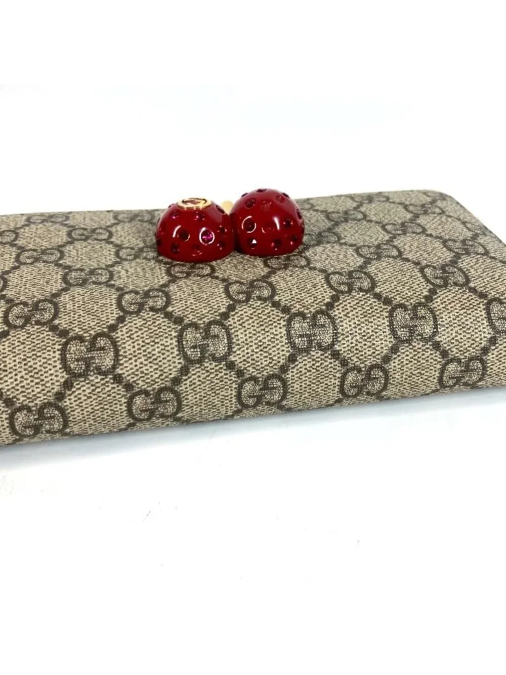 Gucci Wallet GG Logo Cherry Rhinestone Supreme Canvas - Picture 5 of 9